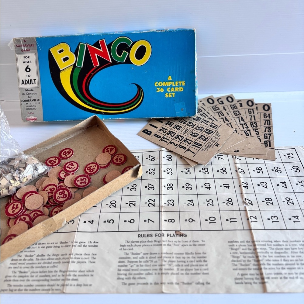 Vintage Somerville Bingo Game Canada Retro Set with Tokens